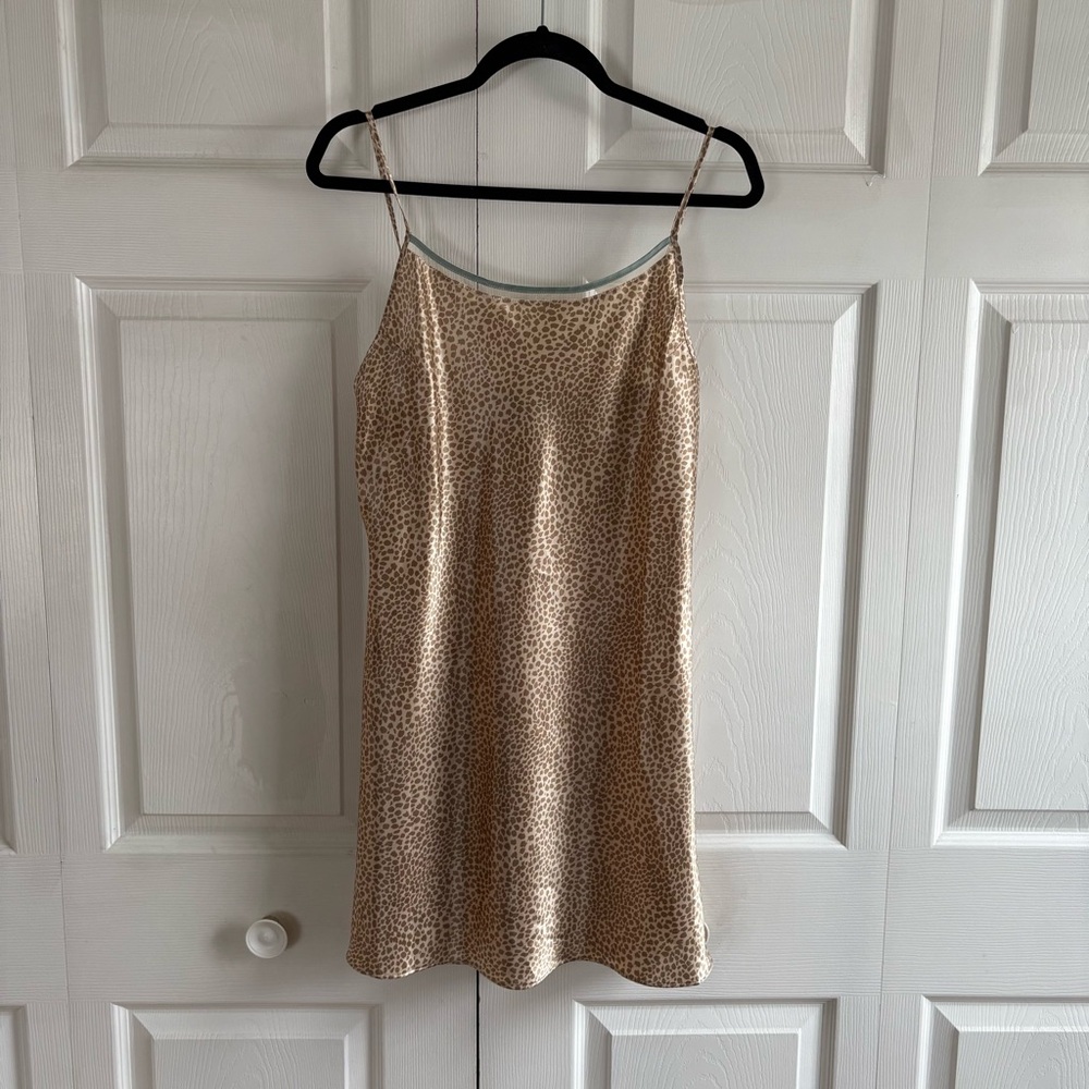 VTG‎ Jones New York Babydoll Dress Cami Nude Brown Satin Lingerie Leopard Slip M